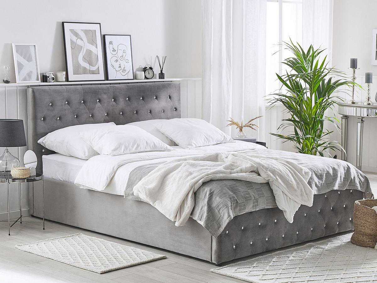 POLSTERBETT 160/200cm Grau Amiens - Grau, Textil (160/200cm) - Beliani