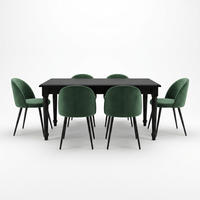 ESSGRUPPE Amaretta mit Esstisch Schwarz und 6 Stühlen Grün, 180 x 100 cm - Grün, Holz/Textil (180/75/100cm) - ebuy24