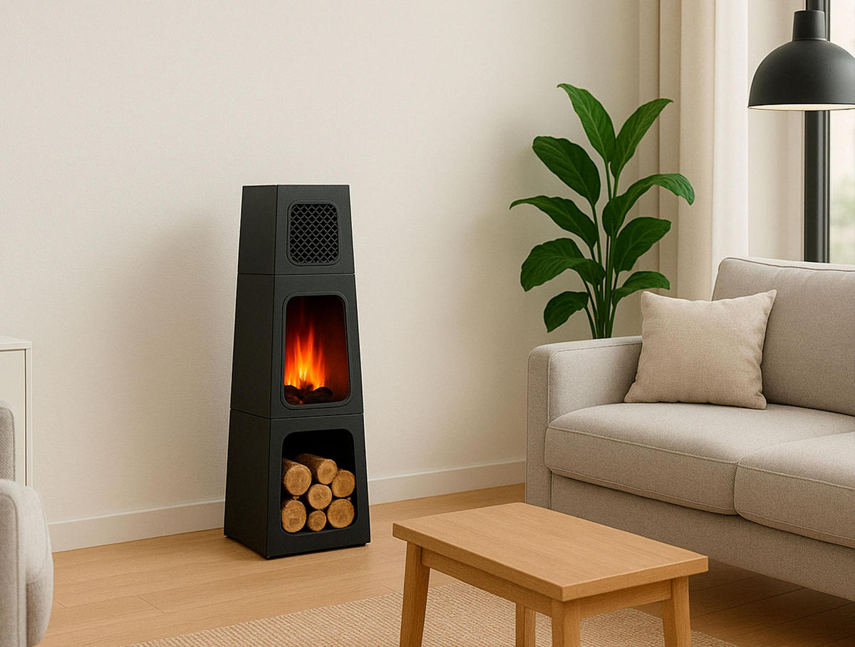 ELEKTROKAMIN Schwarz Bodenmodell mit integrierter Heizung 1800 W - Schwarz, Glas (45/120/35cm) - Purline