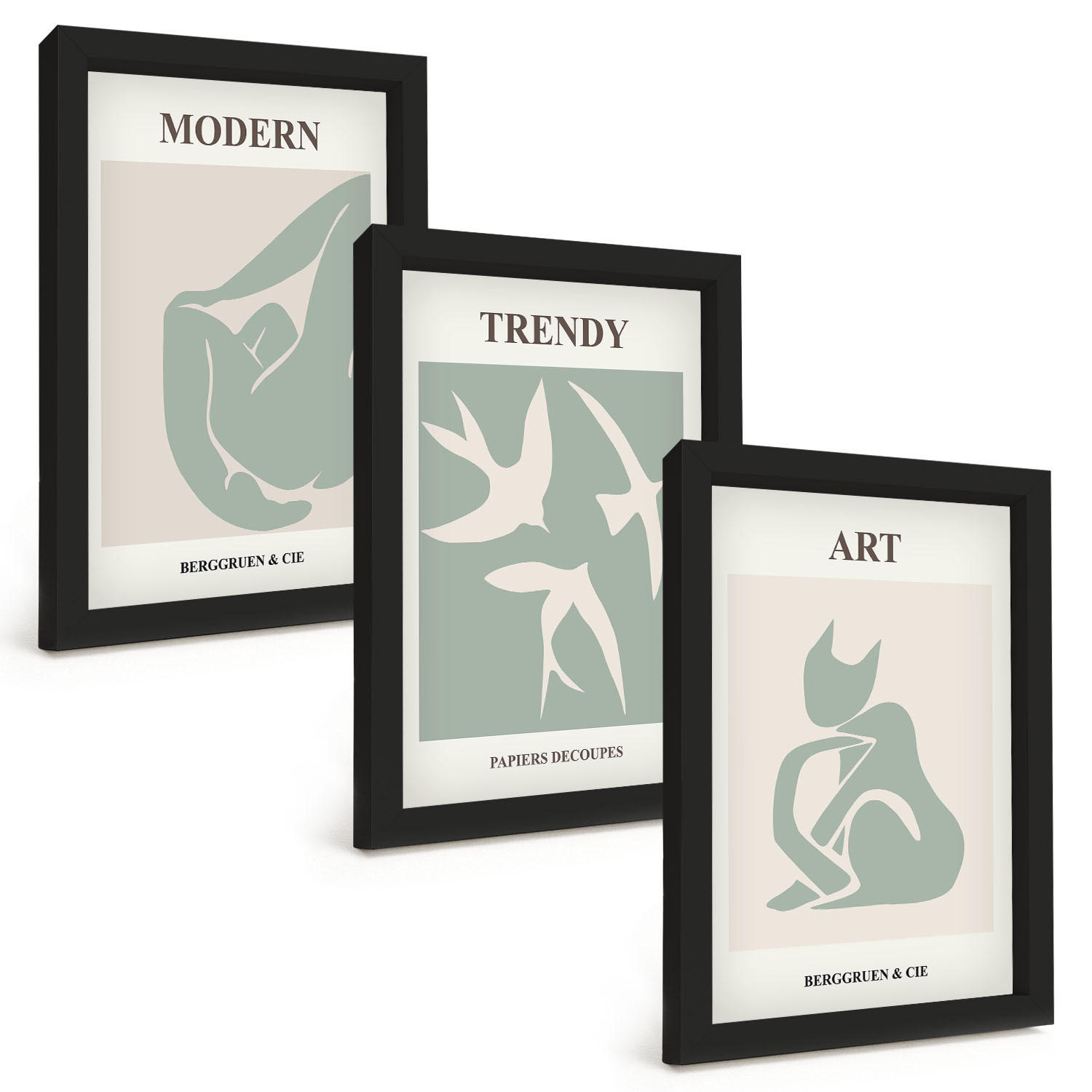 BILDER SET 3er Set - 20x30 cm Schwarzer Rahmen - Matisse abstrakte Figuren - Schwarz, Kunststoff (20/30cm) - TULUP