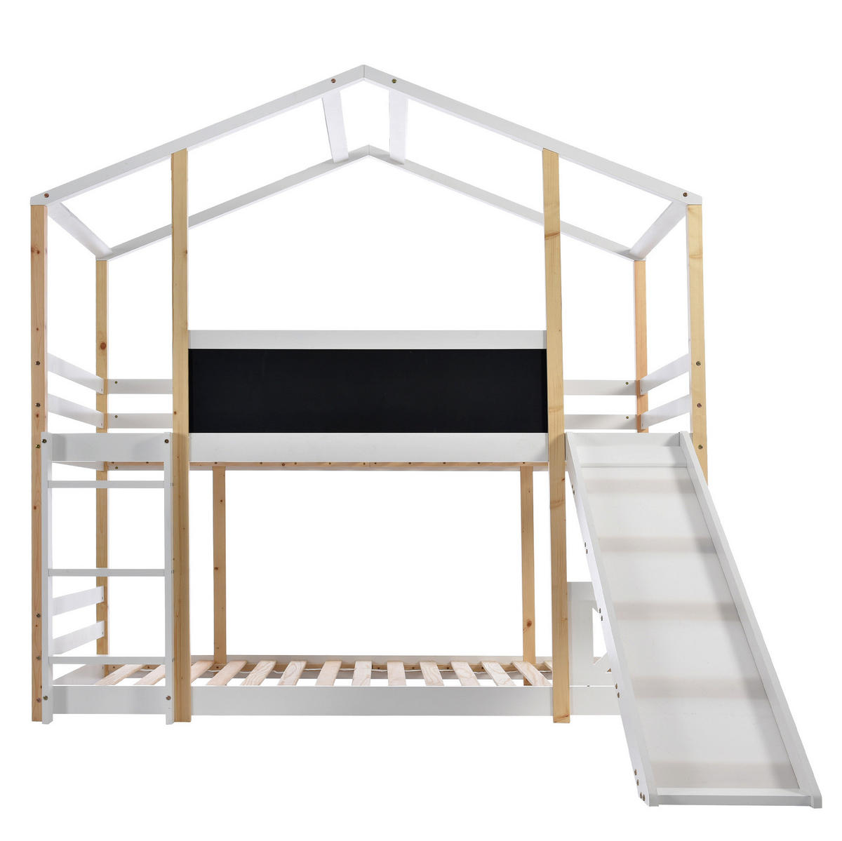 HAUSBETT 90/200 cm in Weiß mit Rutsche, Leiter und Tafel - Weiß, Holz (90/200cm) - Flora Grace