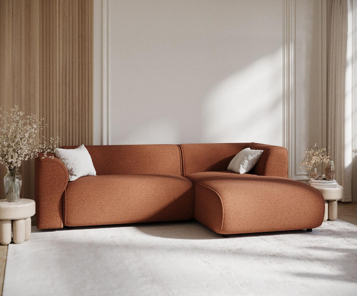 ECKSOFA Melani Kupferfarbe Webstoff - Rechts Seite - Schwarz/Kupferfarben, Holz/Holzwerkstoff (162/256cm) - Maison de Reve