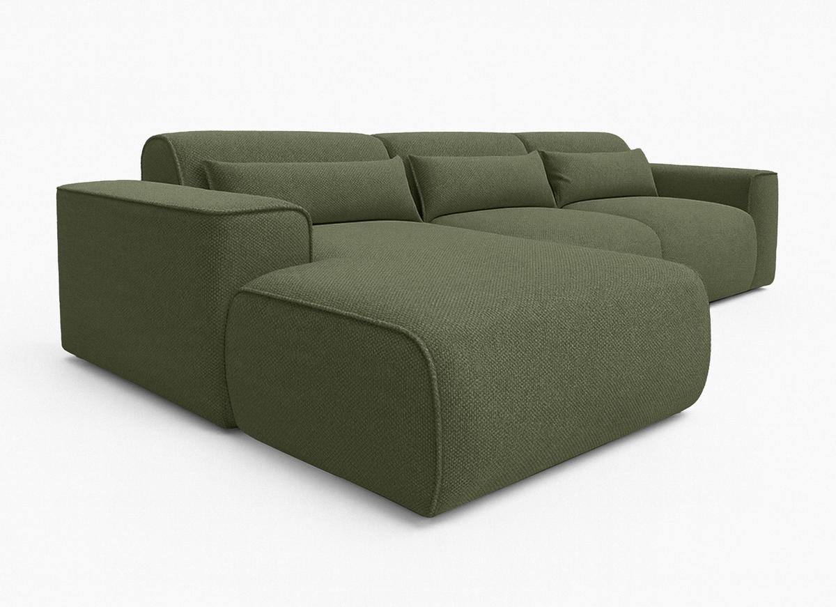 ECKSOFA L Form Ruyam Grün 310/165/78 cm – Schlaffunktion Links - Schwarz/Grün, Kunststoff/Textil (170/310cm) - AX Living