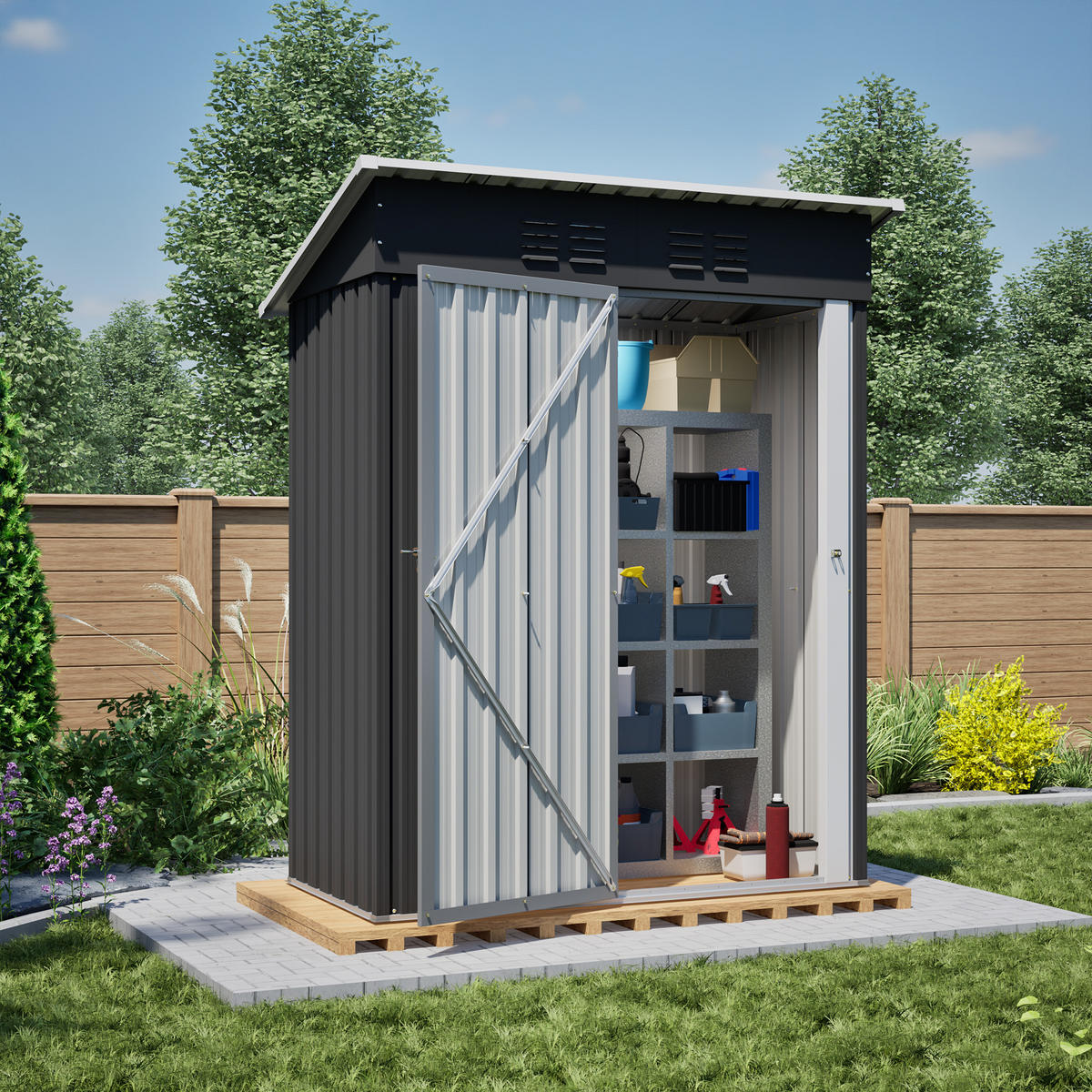 GERÄTESCHUPPEN FLACHDACH 152x84x182 cm Schwarz - Schwarz, Metall (83.6/182/152.2cm) - ComfortXL