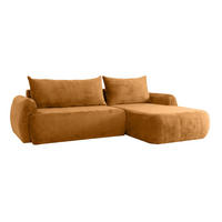 ECKSOFA Mit Schlaffunktion Und Bettkasten, Chenille-Stoff Perfecto, Honigfarbe, Rechts, HELA II - Honig, Holz (280/184cm) - Kaiser Möbel