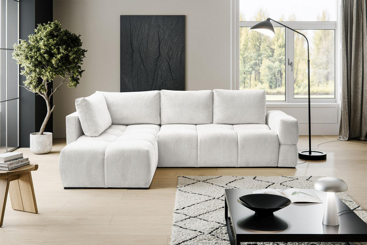 ECKSOFA Taremi mit Chenillebezug Weiß, beidseitig - Schwarz/Weiß, Textil (267/185cm) - Selsey