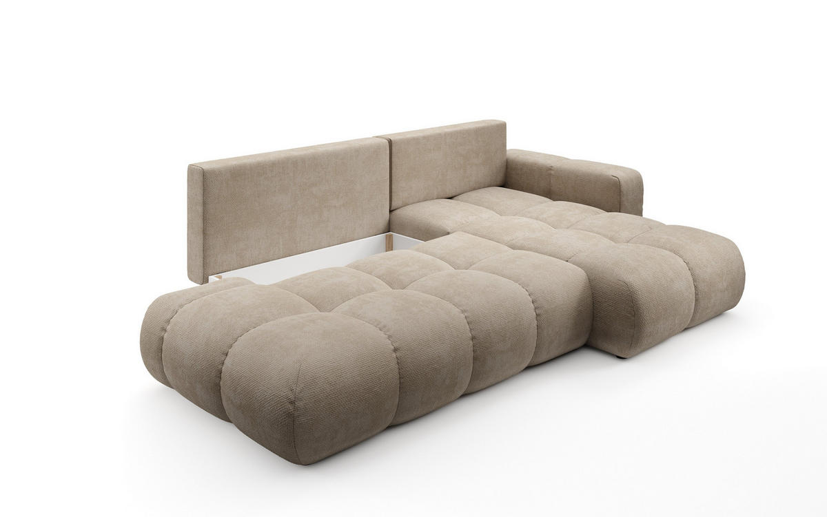 ECKSOFA DUCA R-S Beige Chenille mit Schlaffunktion - Beige, Holz (266.5/266.5cm) - MASSENO