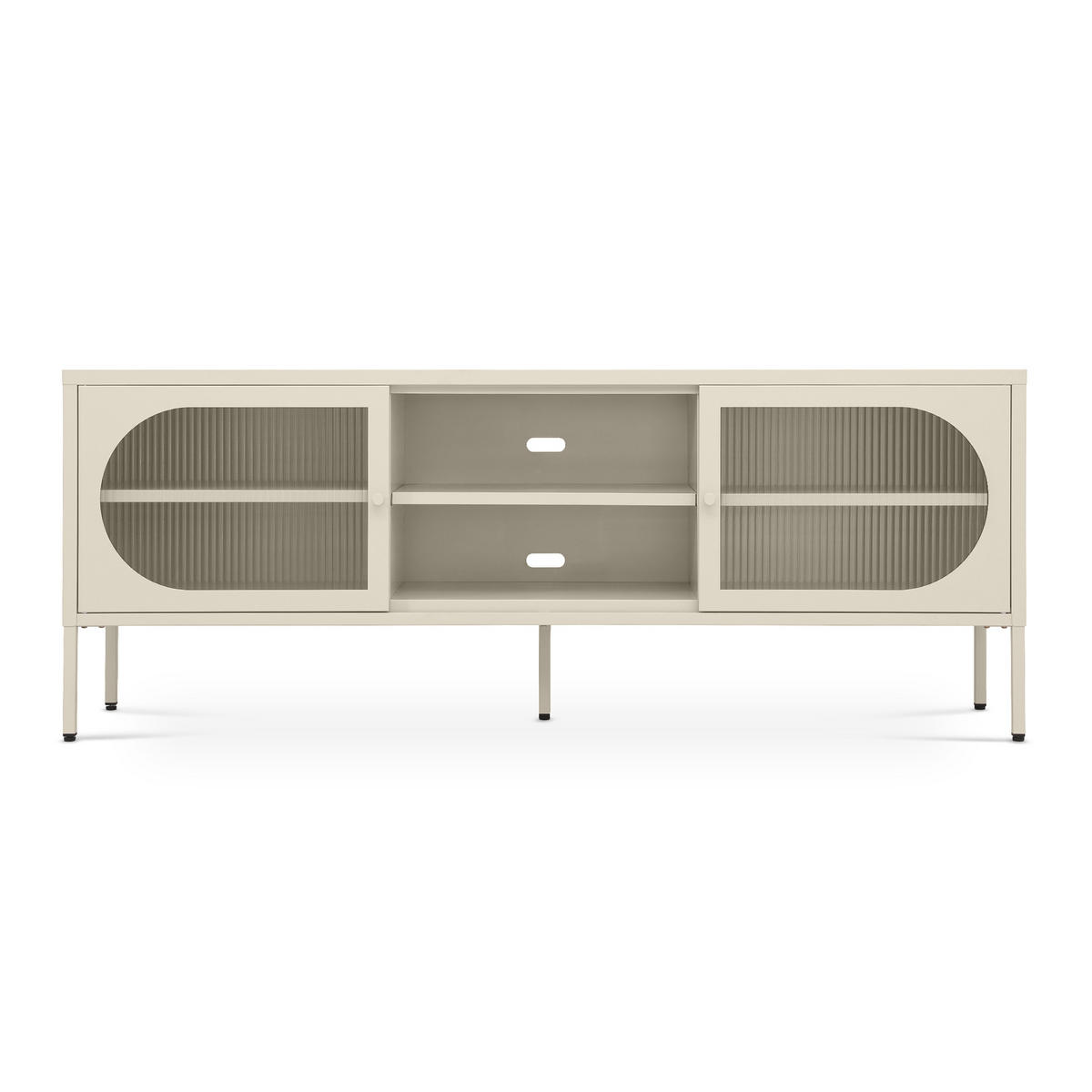 TV-LOWBOARD Industrielles aus beigem Metall, 160 cm, 2 Türen aus geriffeltem Glas - COME - Beige, Metall (160/60/40cm) - Sicaan