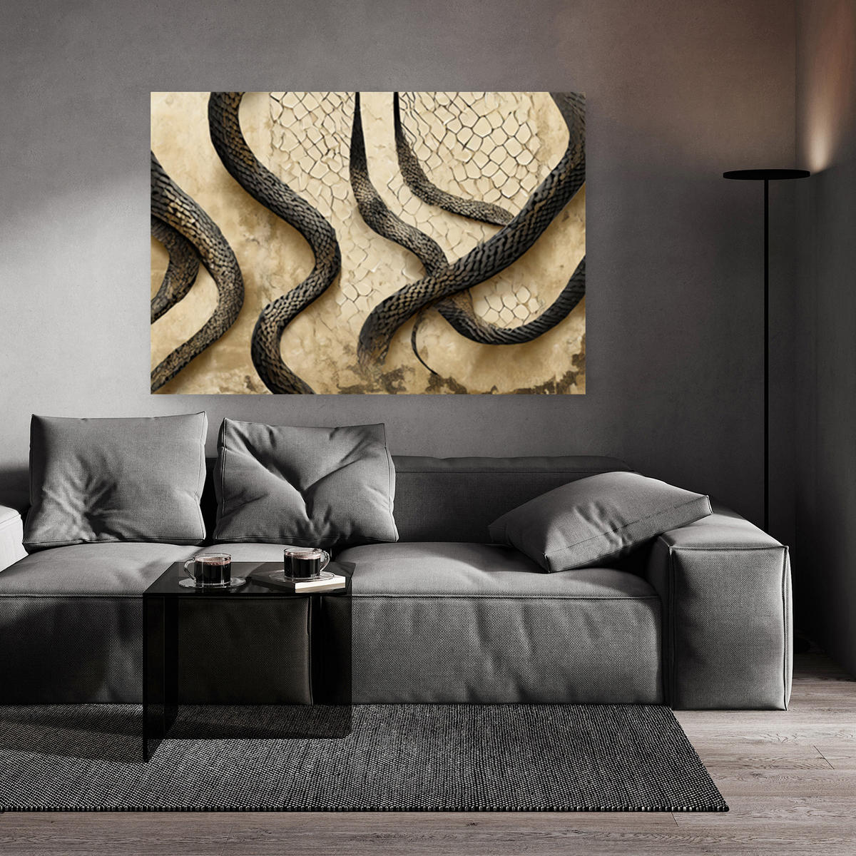 WANDBILD schlangenhaut glamour textur - Beige, Textil (60/40cm) - Feeby