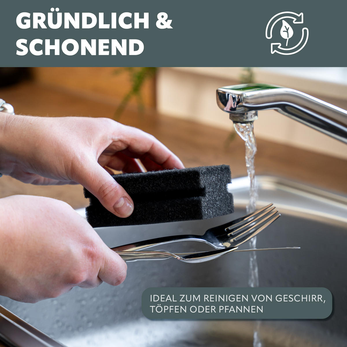 SPÜLSCHWAMMSET 10tlg., weiche und Scheuerseite - Dunkelgrau, Kunststoff (10/4/7cm) - eluno