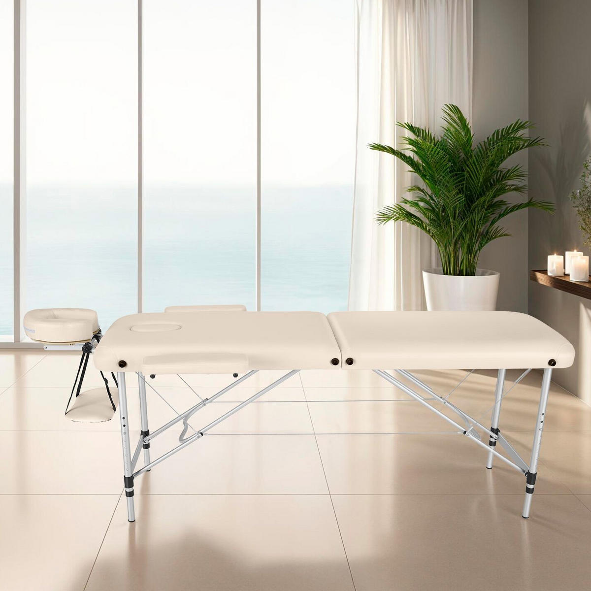 MASSAGELIEGE 2 Zonen, 210 x 95 x 89 cm,beige - Beige, Metall (60/89/205cm) - tectake