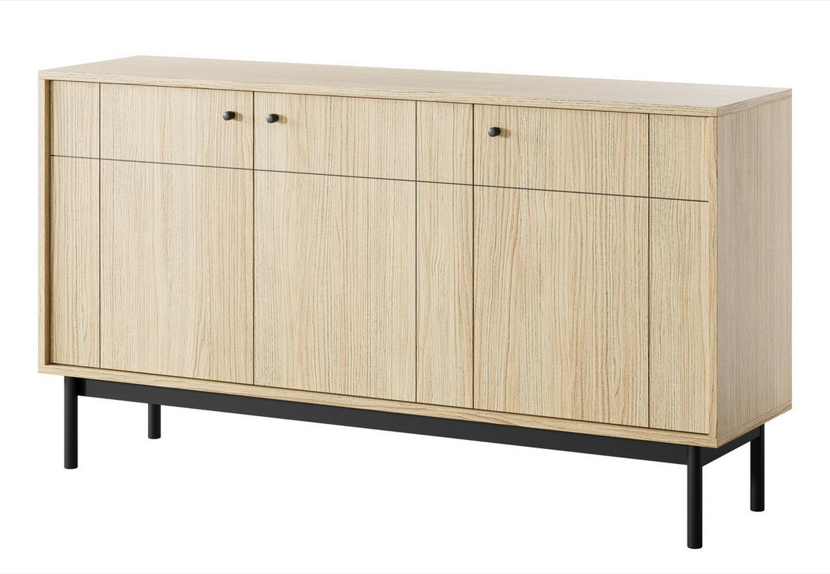 SIDEBOARD Japandies Eichenholzoptik 154 cm - Eichefarben/Schwarz, Holz/Holzwerkstoff (153.5/83.5/39cm) - Selsey