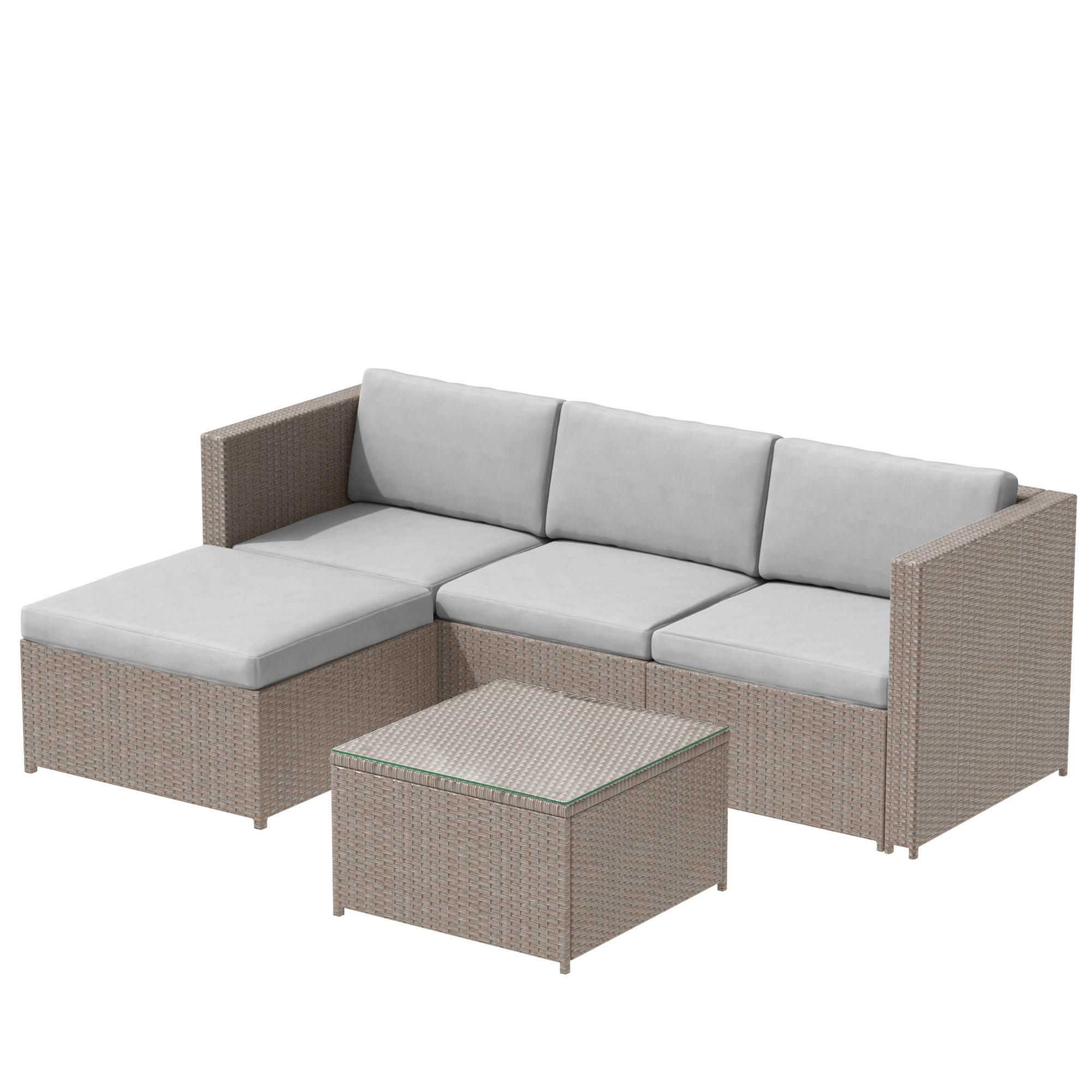 POLYRATTAN-LOUNGE-SOFAGARNITUR Ecksofa Khaki - Beige, Metall - ComfortXL