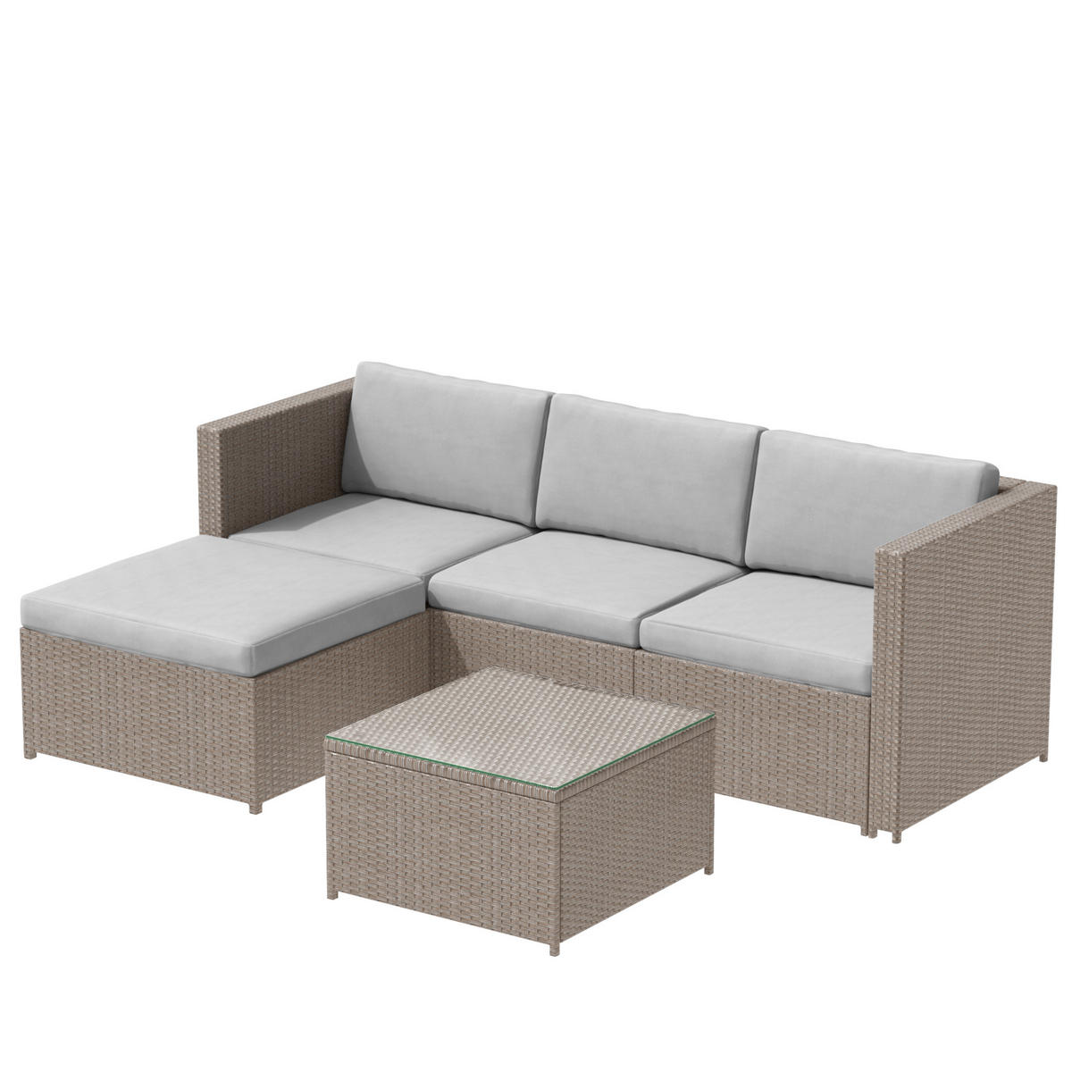 POLYRATTAN-LOUNGE-SOFAGARNITUR Ecksofa Khaki - Beige, Metall - ComfortXL