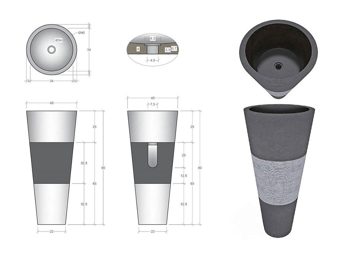 STANDWASCHBECKEN aus Marmor - Schwarz - 40 x 40 x 90 cm - PULOA - Schwarz, Stein (40/90/40cm) - Vente-Unique