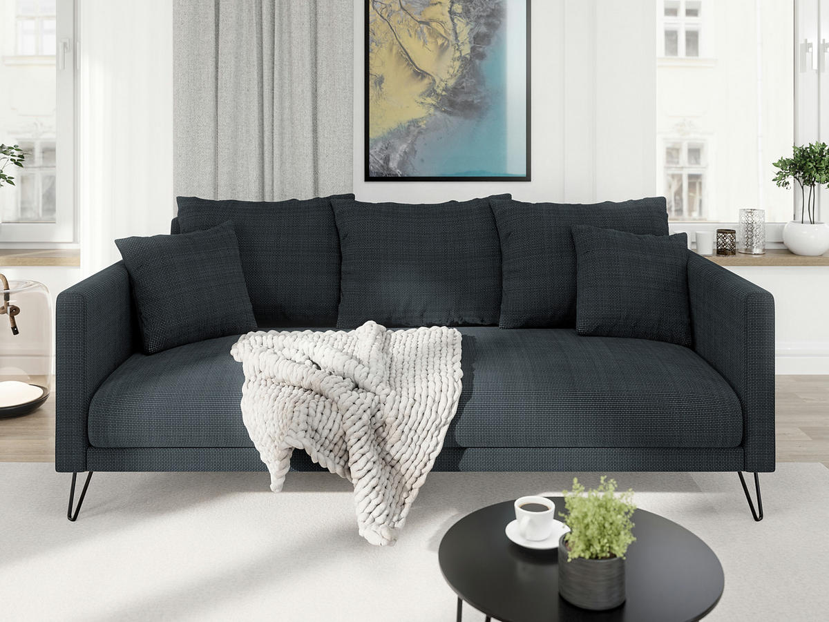 SITZGARNITUR 3+2+1 Harmony Graphit Chenille - Graphitfarben/Schwarz, Holz/Textil (200/85/100cm) - S-Style Möbel