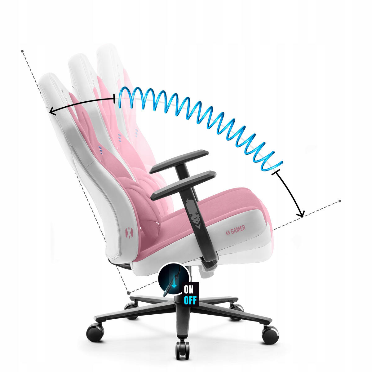 GAMINGSTUHL X-GAMER - Rosa/Weiß, Metall (68/118/56cm) - Diablo Chairs