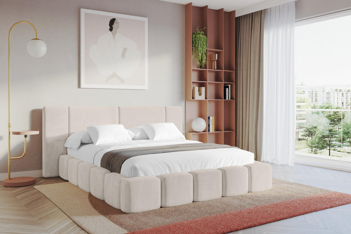 POLSTERBETT mit Bettkasten und Lattenrost, Bett mit Matratze H3/H4 - NILO 140x200 Beige - Ecru, Holzwerkstoff/Textil (140/200cm) - ALTDECOR