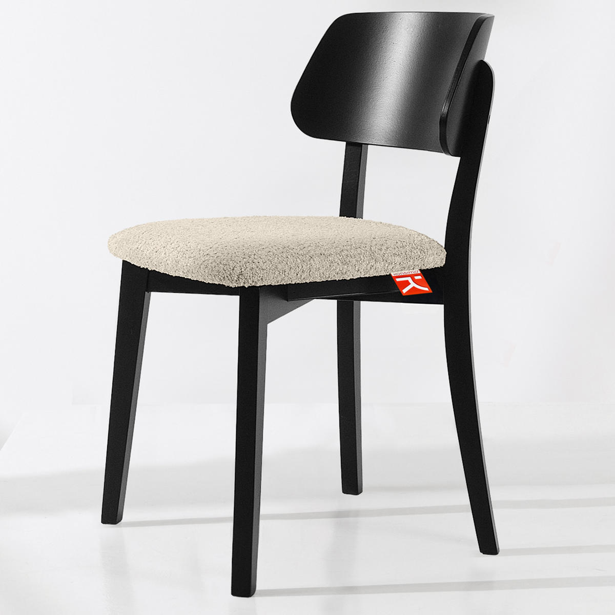 HOLZSTUHL VINIS Esszimmerstuhl, 2-er Set, Bouclé - Creme/Schwarz, Holz/Textil (47/80.5/45cm) - KONSIMO®