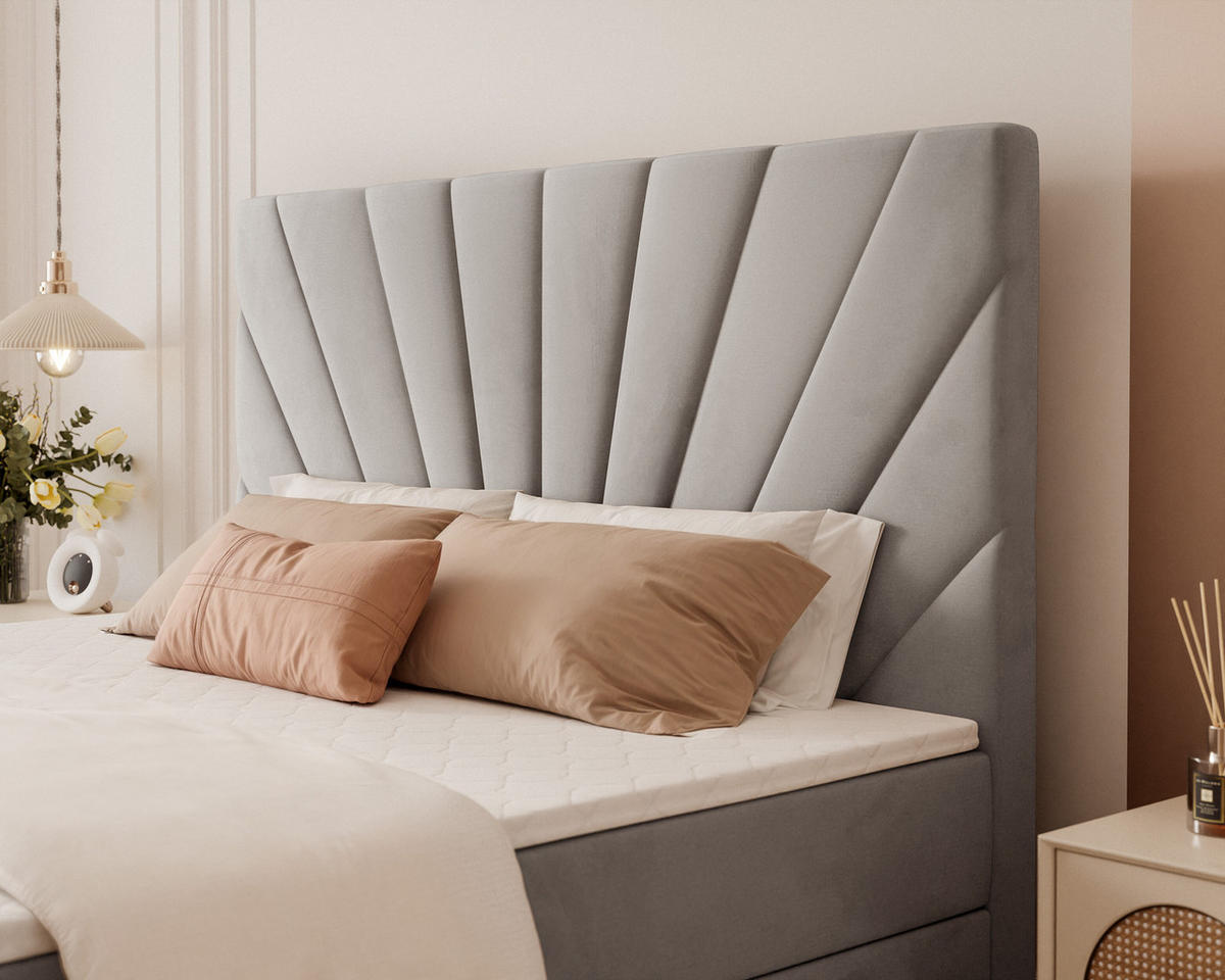 BOXBETT 160x200 cm mit Topper - Hellgrau, Holzwerkstoff/Textil (120/200cm) - Idohome