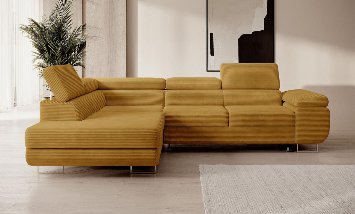 ECKSOFA Stevil Senfgelb Cordbezug - Silberfarben/Messingfarben, Textil/Metall (275/203cm) - Selsey