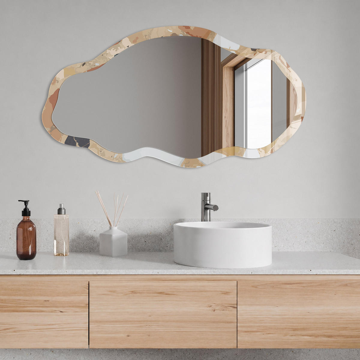 SPIEGEL 90x45 cm asymmetrisch mit Druck - Modernes Mosaik - Transparent, Glas (45/90/0.4cm) - TULUP
