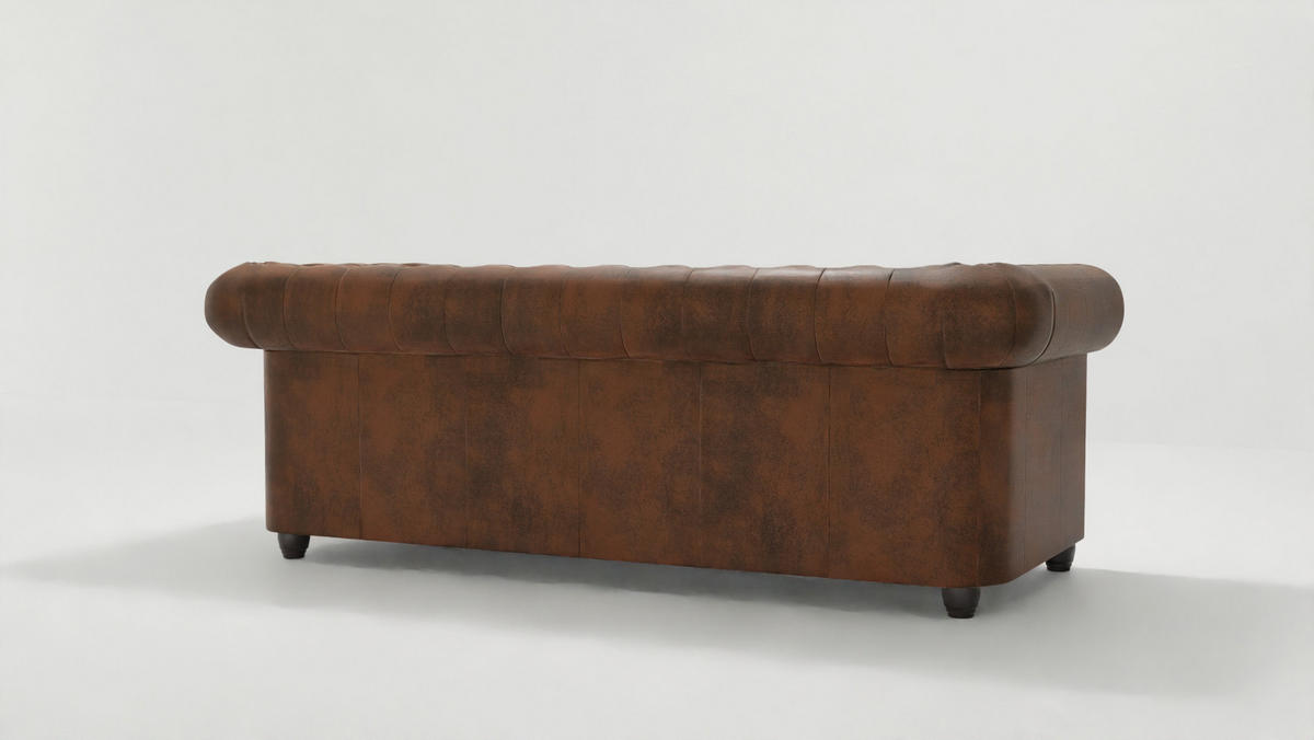 SITZGARNITUR mit Schlaffunktion 3+2+1 Chesterfield Flux Braun Microfaser Vintageoptik - Braun, Holz/Textil (203/72/86cm) - S-Style Möbel