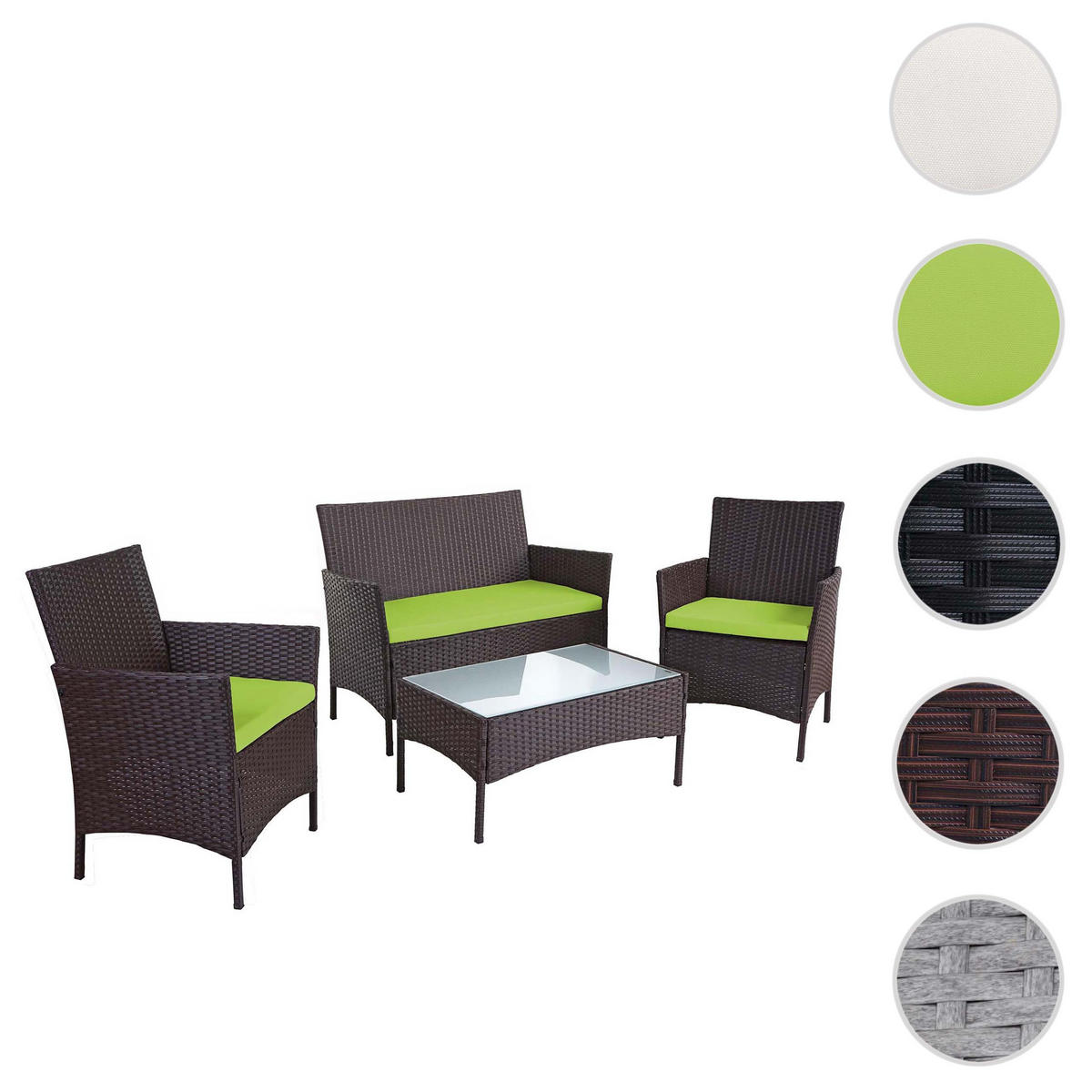 POLY-RATTAN GARTEN-GARNITUR Braun - Braun/Grün, Kunststoff - MCW