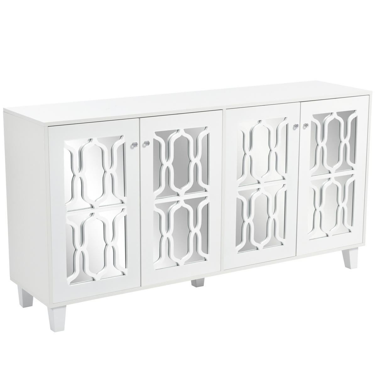 ANRICHTE 160/40/84 cm in Weiß mit 4 Türen und verspiegelter Front - Weiß, Holzwerkstoff (160/84/40cm) - Flora Grace