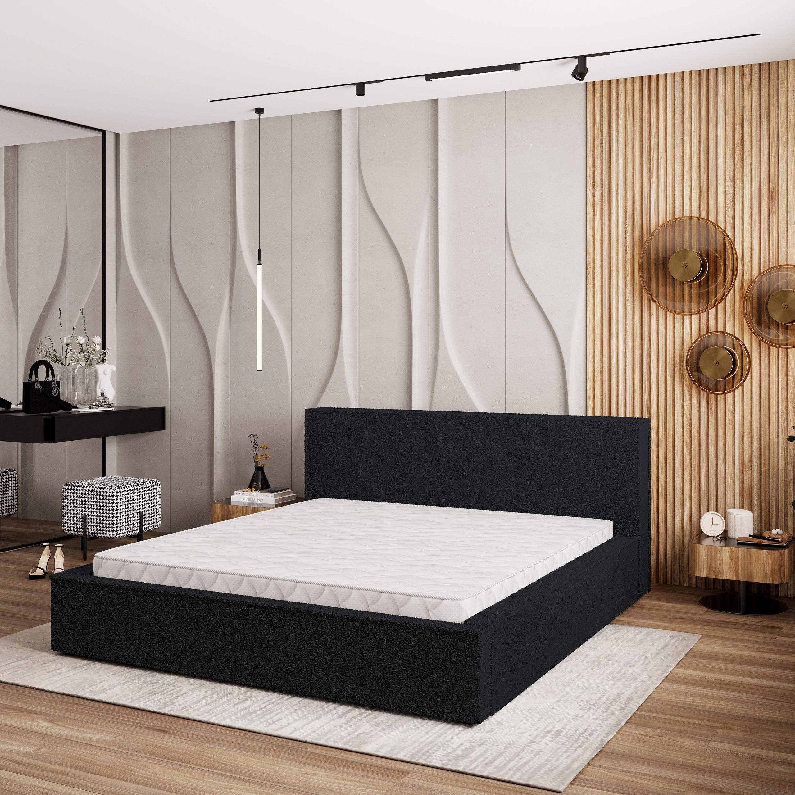 POLSTERBETT CELORA 140x200 cm mit Bettkästen - Schwarz - Schwarz, Holz (140/200cm) - MASSENO