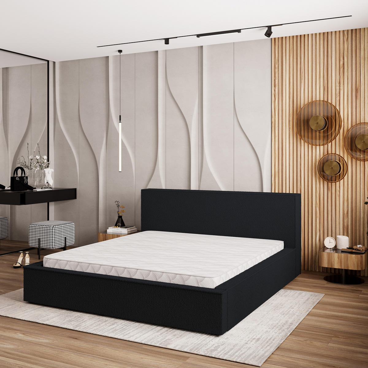 POLSTERBETT CELORA 160x200 cm mit Bettkästen - Schwarz - Schwarz, Holz (160/200cm) - MASSENO