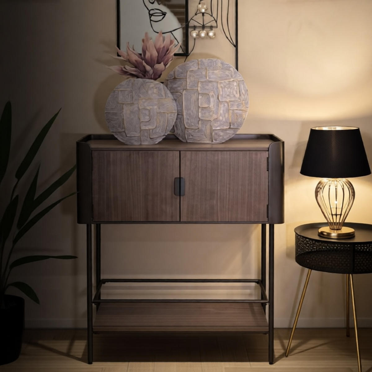 KOMMODE Toronto, grau und braun, Tannenholz und Eisen, 100 x 42 x 110 cm - Braun/Grau, Holz/Metall (100/110/42cm) - Mauro Ferretti