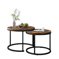 COUCHTISCH Set mit 2 runden geschachtelten Tischen und Metallrahmen Braun 50/70,5 cm - Schwarz/Braun, Holzwerkstoff/Metall (70.5/70.5/50cm) - EVRYAE