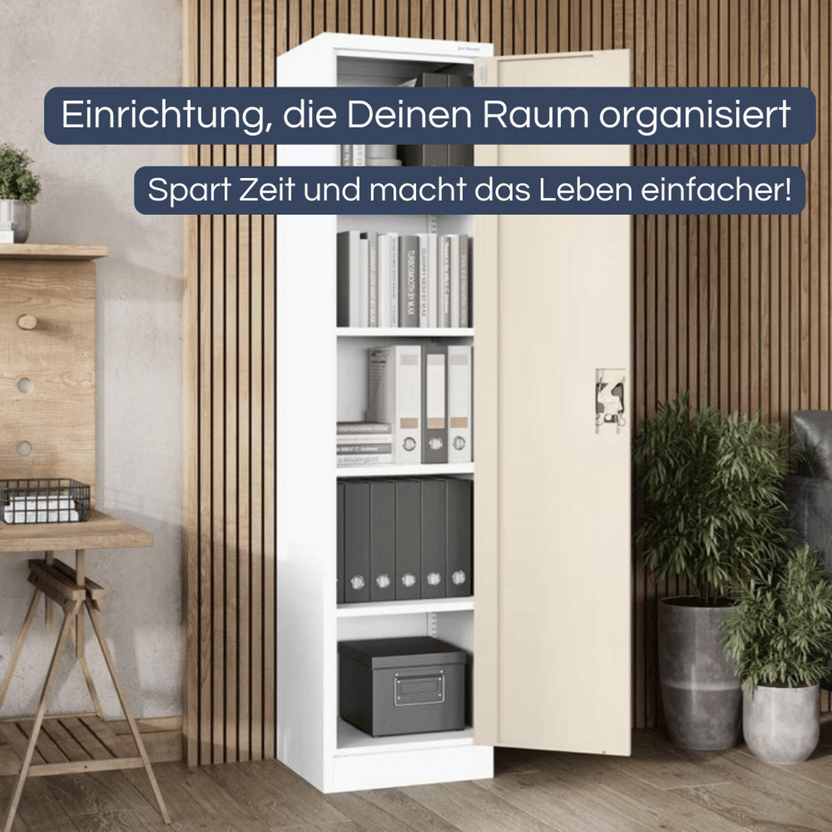 AKTENSCHRANK abschließbar KADO mit Flügeltüren 185x45x40cm Weiß-Sonoma Eiche - Weiß, Metall (45/185/40cm) - DELUKE