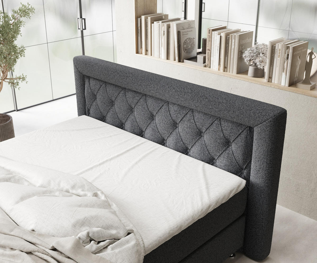 BOXSPRINGBETT Lavello Schwarz 160/200 cm mit Latex-Topper - Silberfarben/Schwarz, Holz/Holzwerkstoff (160/200cm) - Maison de Reve