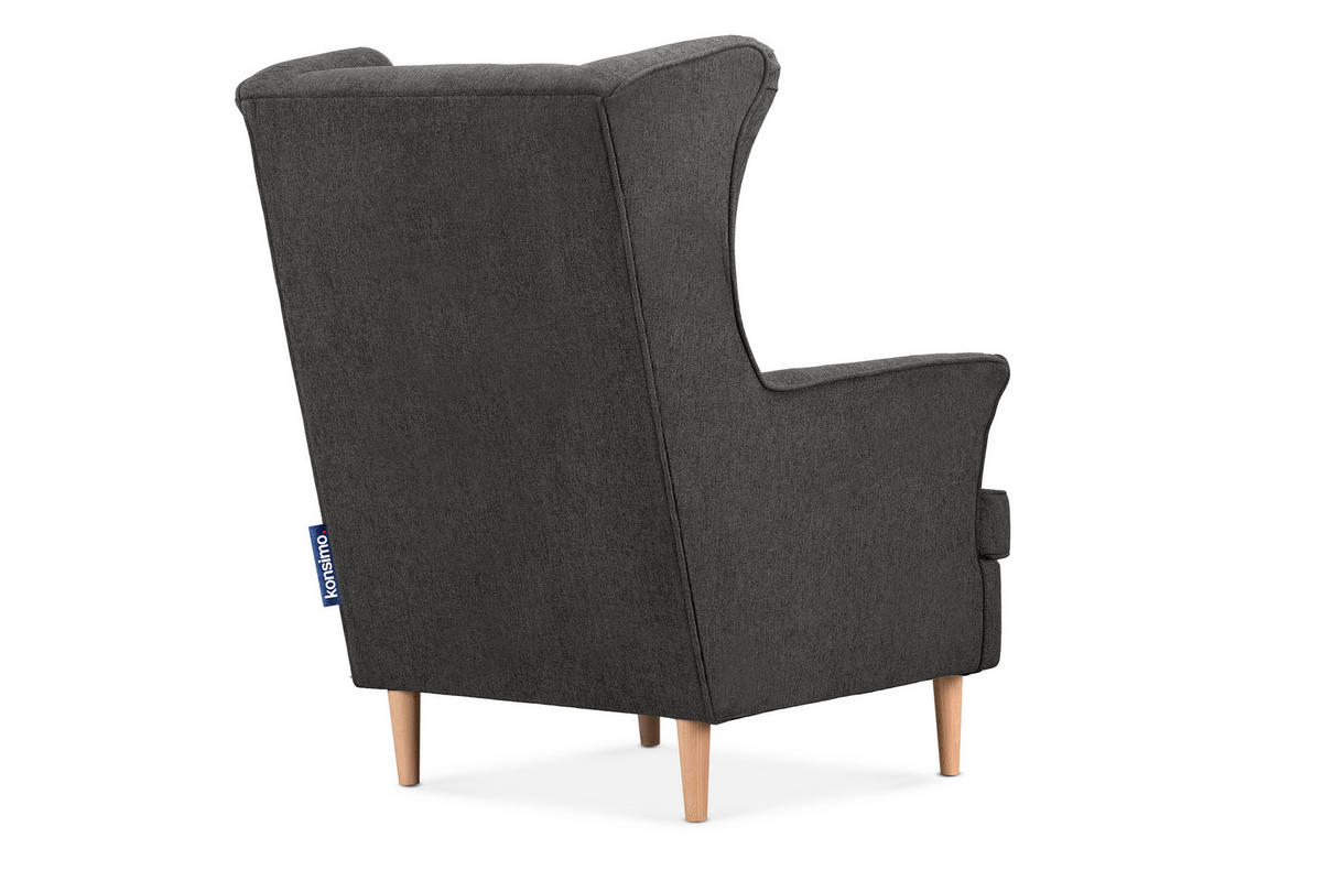OHRENSESSEL STRALIS inklusive dekorativem Kissen, grau - Dunkelgrau, Textil (82/108/80cm) - KONSIMO®