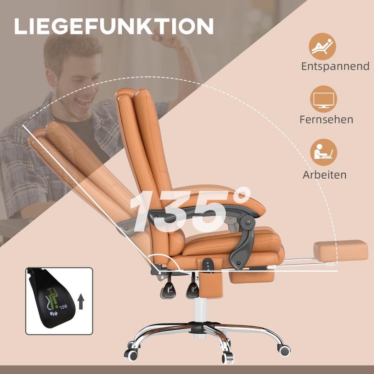 SNURRFÅTÖLJER med massage, värmefunktion och vilfunktion. Ljusbruna. - Brun, Metall (70/118/64cm) - SHOPENTRA