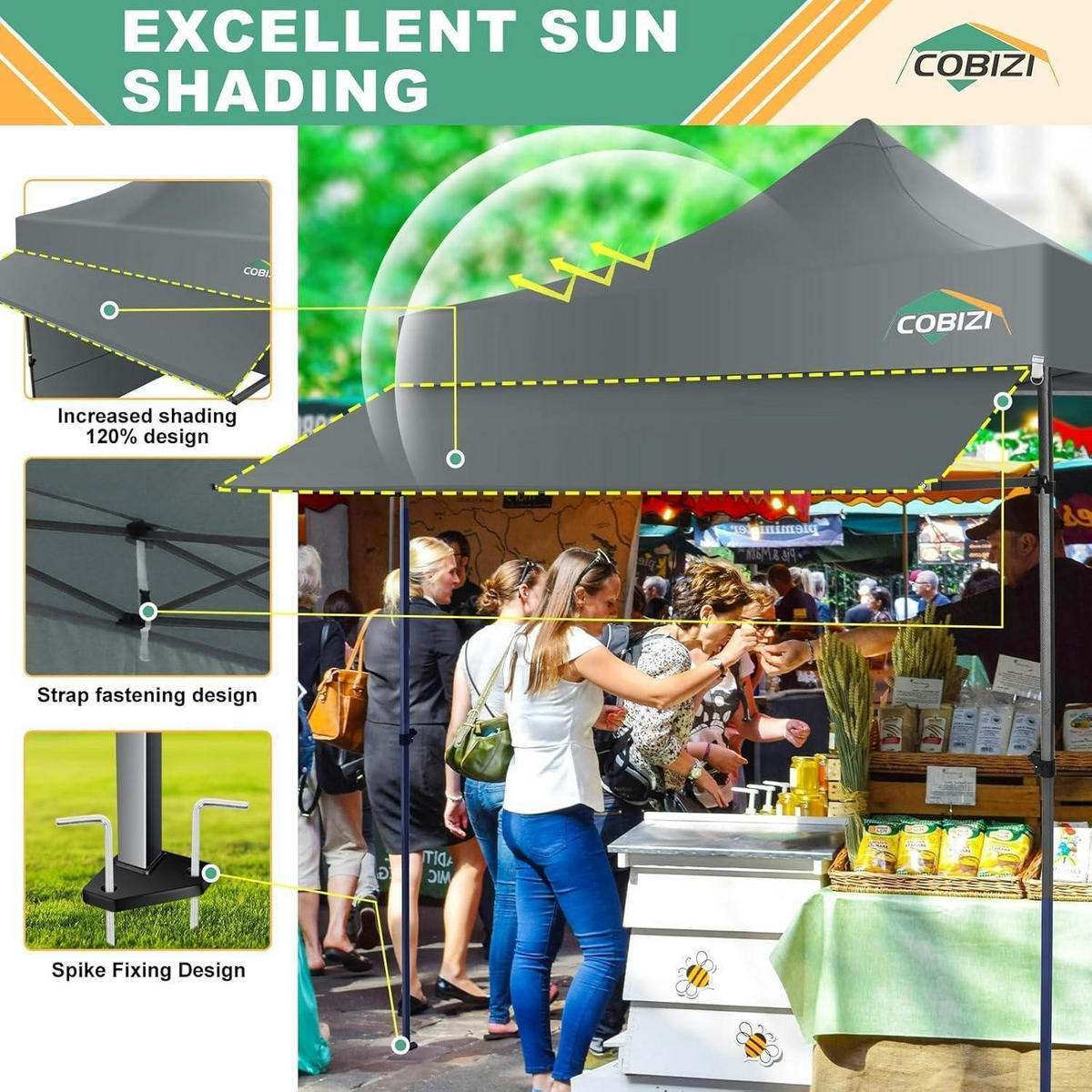 PAVILLON 3 x 3 m Grau wasserdicht mit Seitenwänden Hardtop - Grau, Textil (260/300/300cm)