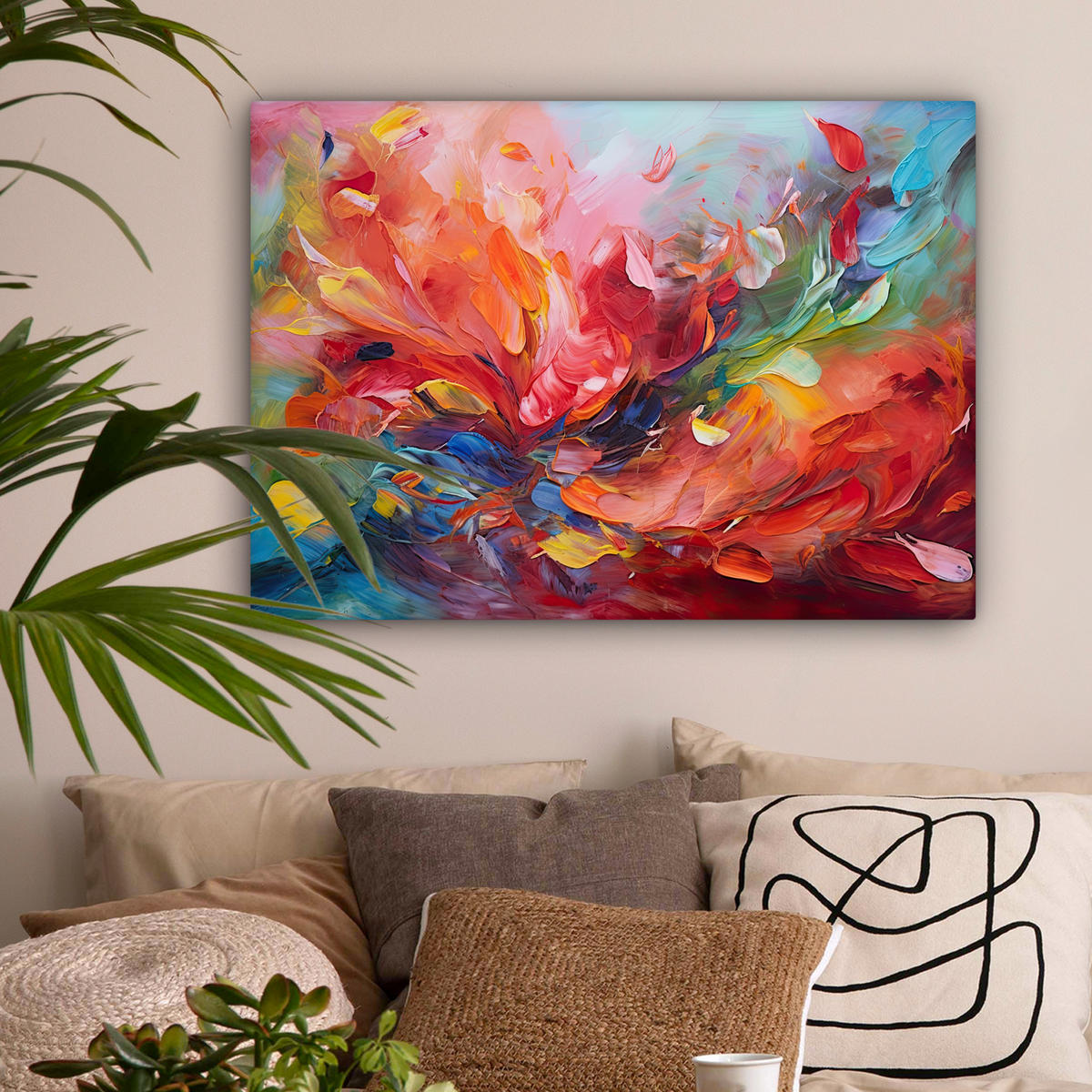 LEINWANDBILD Ölgemälde - Kunst - Abstrakt - Farbenfroh Wandbilder 80x60 cm - Altrosa, Textil (80/60cm) - MuchoWow