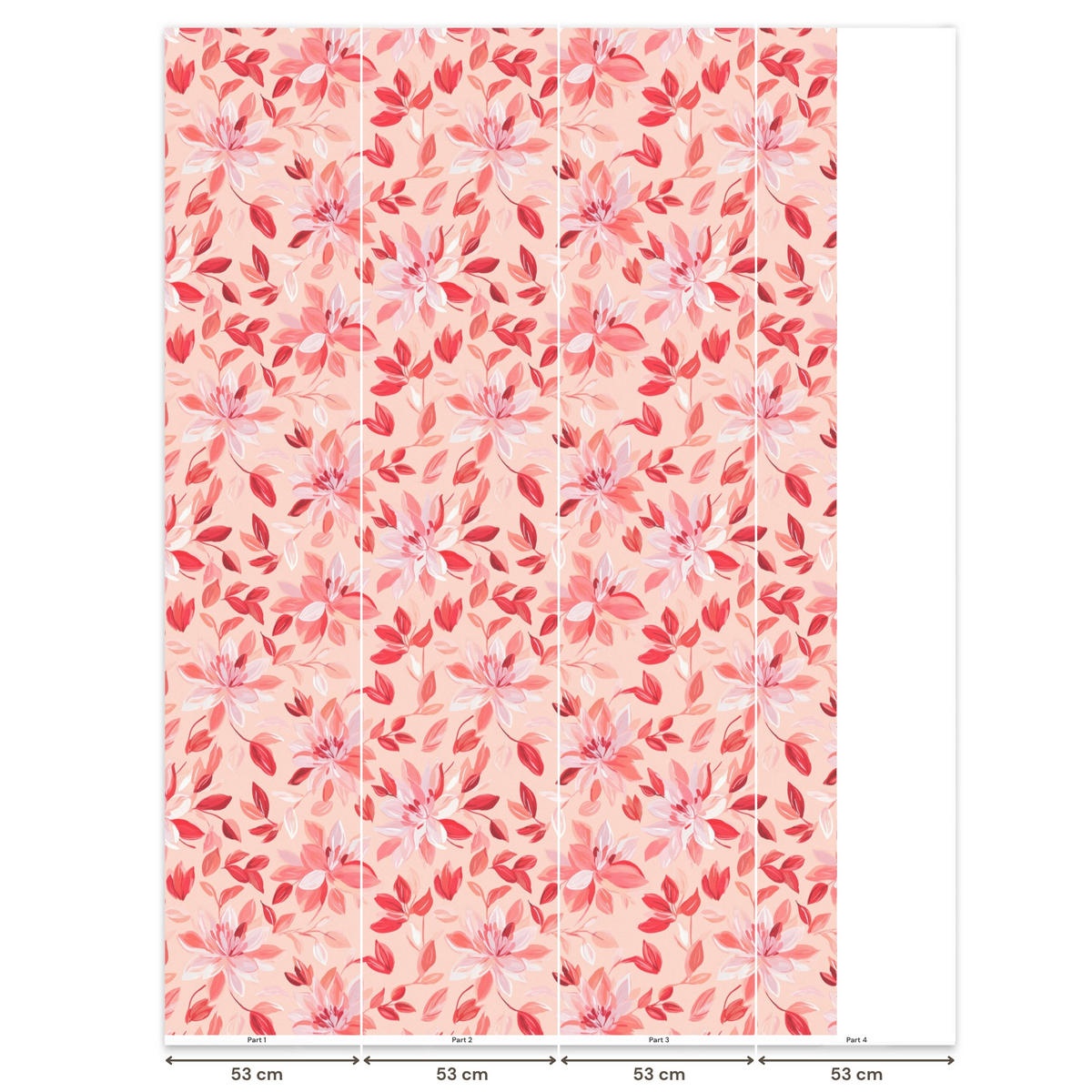 TAPETE - Botanisch - Blumen - Rot - 180x280 cm - Koralle, Papier (180/280cm) - OnlyWow
