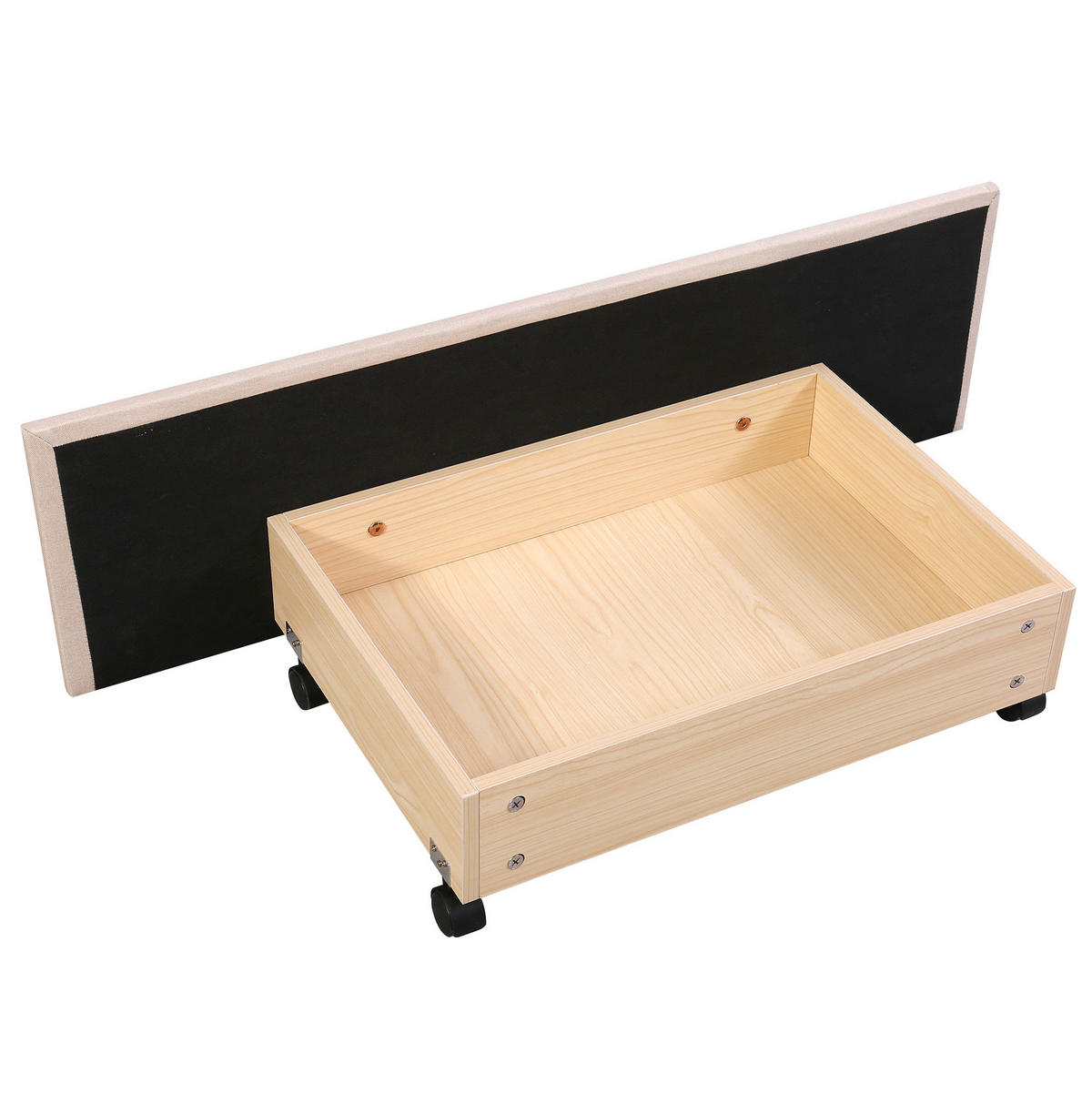 POLSTERBETT 90/200 cm Beige aus Holz mit LED und 2 Schubladen - Beige, Holzwerkstoff (90/200cm) - OKMYHOME