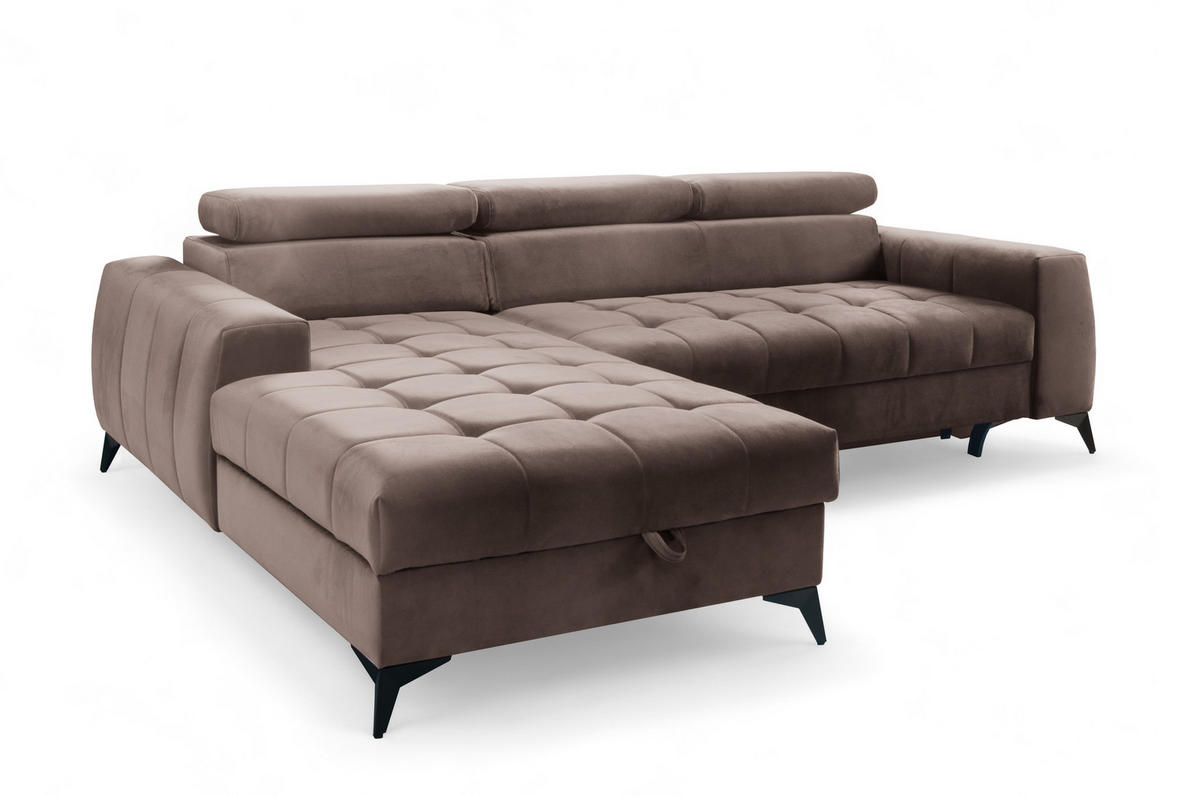 ECKSOFA L Form Arkucio Mini Braun 260/200/95 cm Links mit Schlaffunktion - Schwarz/Braun, Textil/Metall (200/260cm) - AX Living