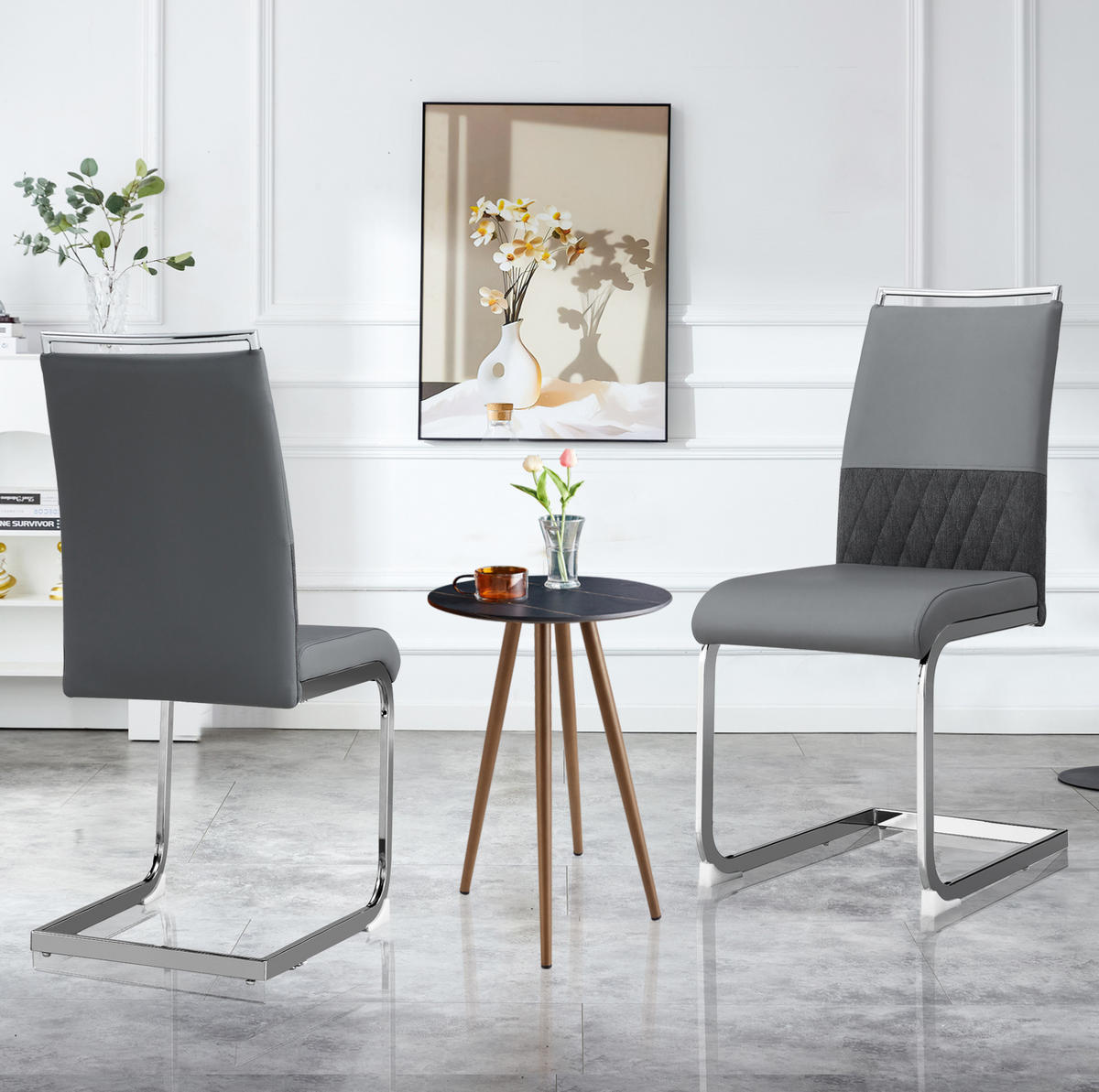 STUHL ergonomisch mit gepolsterter Rückenlehne Metall Grau 2er-Set - Grau, Metall (42/95/48cm) - Meubliv