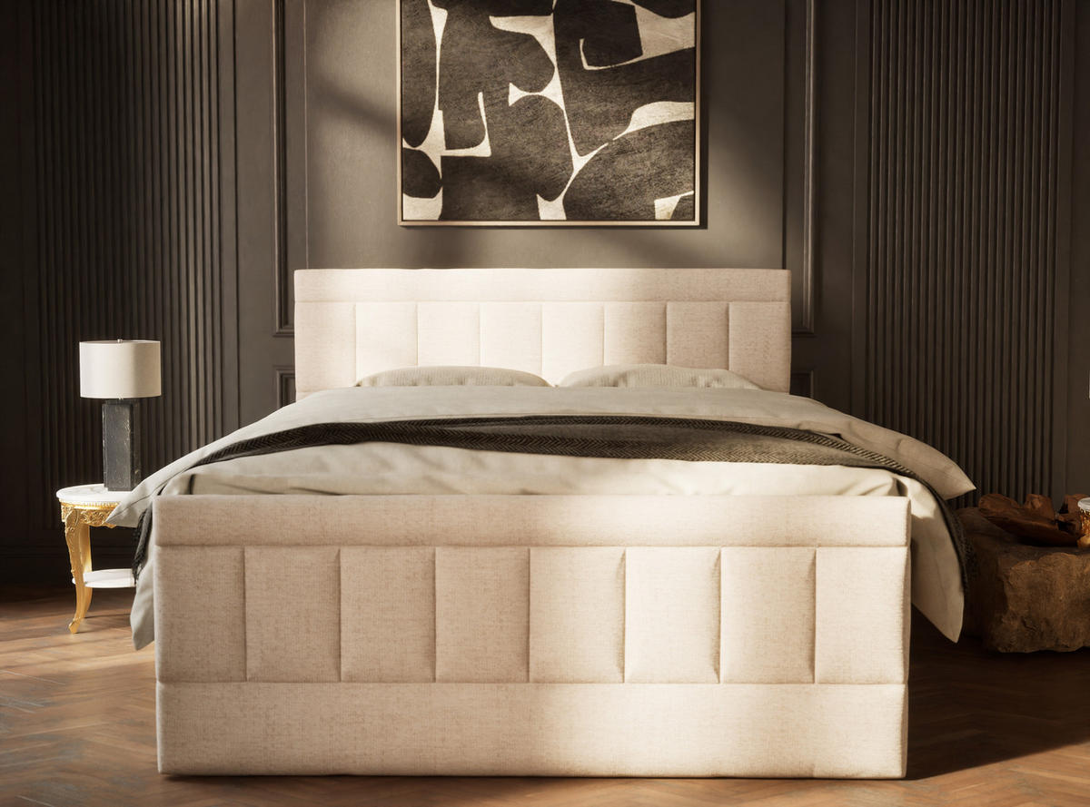 BOXSPRINGBETT Caya 140/200 cm, in Beige, Bettkasten, Matratze, Topper - Beige/Schwarz, Holz/Holzwerkstoff (140/200cm) - Maison de Reve