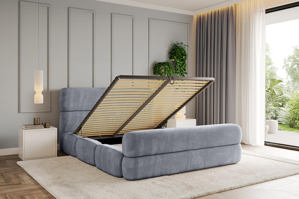 POLSTERBETT mit Bettkasten, Fußteil und Lattenrost, Boxbett ohne Matratze - ELVA-Z 200x200 Grau - Grau, Holzwerkstoff/Textil (200/200cm) - ALTDECOR