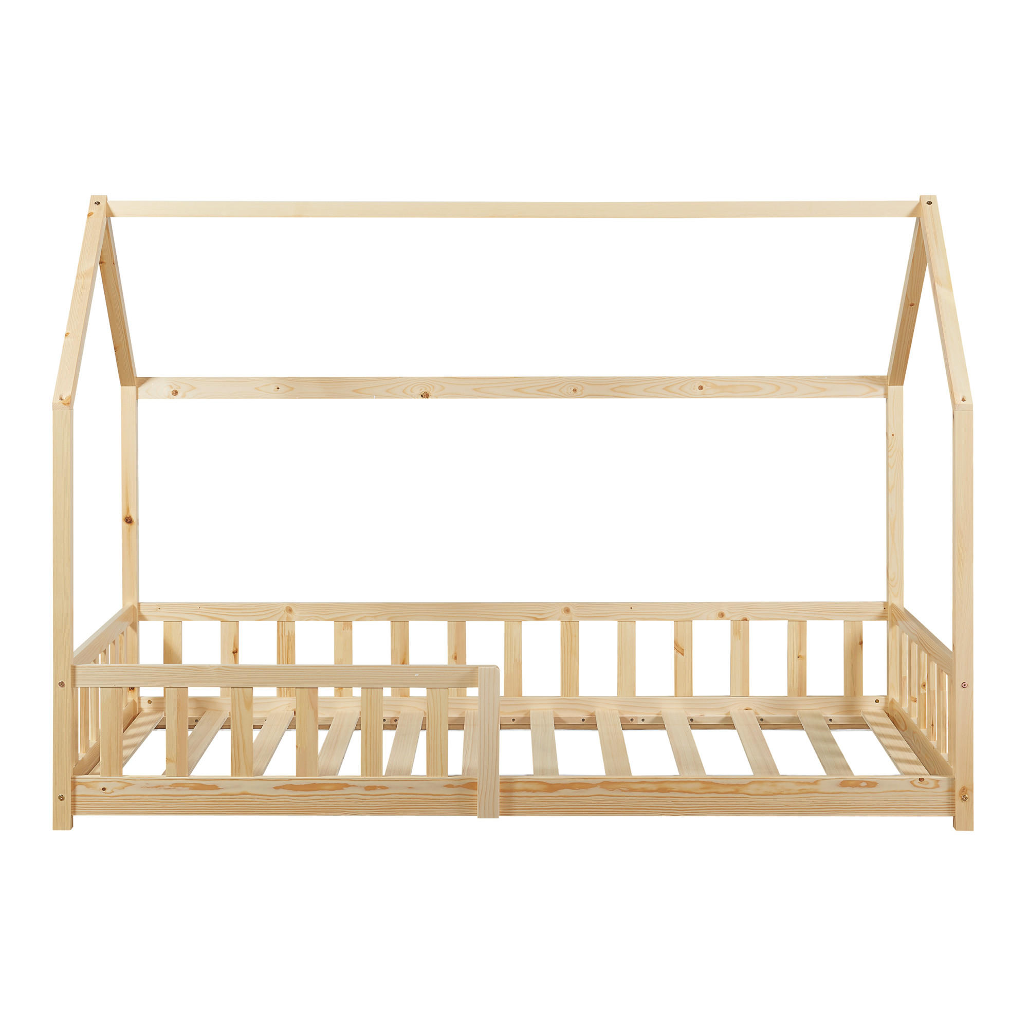 HAUSBETT Hesel mit Matratze - Naturfarben, Holz/Textil (90/200cm) - [en.casa]