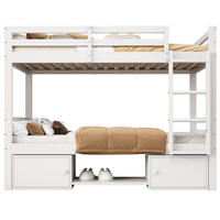 ETAGENBETT 90/200 cm Weiß mit Schuhregalen und Schließfächern aus Massivholz - Weiß, Holzwerkstoff (90/200cm) - OKWISH