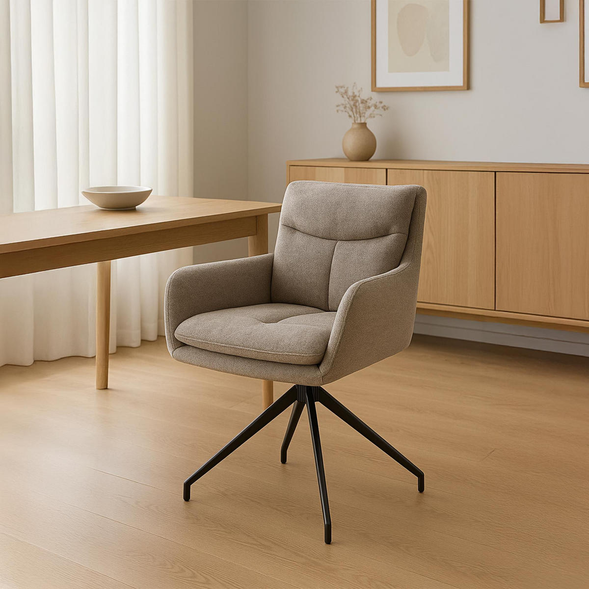 ESSZIMMERSTUHL Stoff Taupe - Taupe/Schwarz, Textil/Metall (57/83/62cm) - CLP