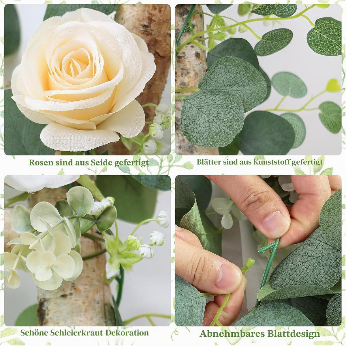 KÜNSTLICHE Blumengirlande 4-teiliges Set Champagner Eukalyptus 180 cm - Multicolor, Kunststoff (10cm)