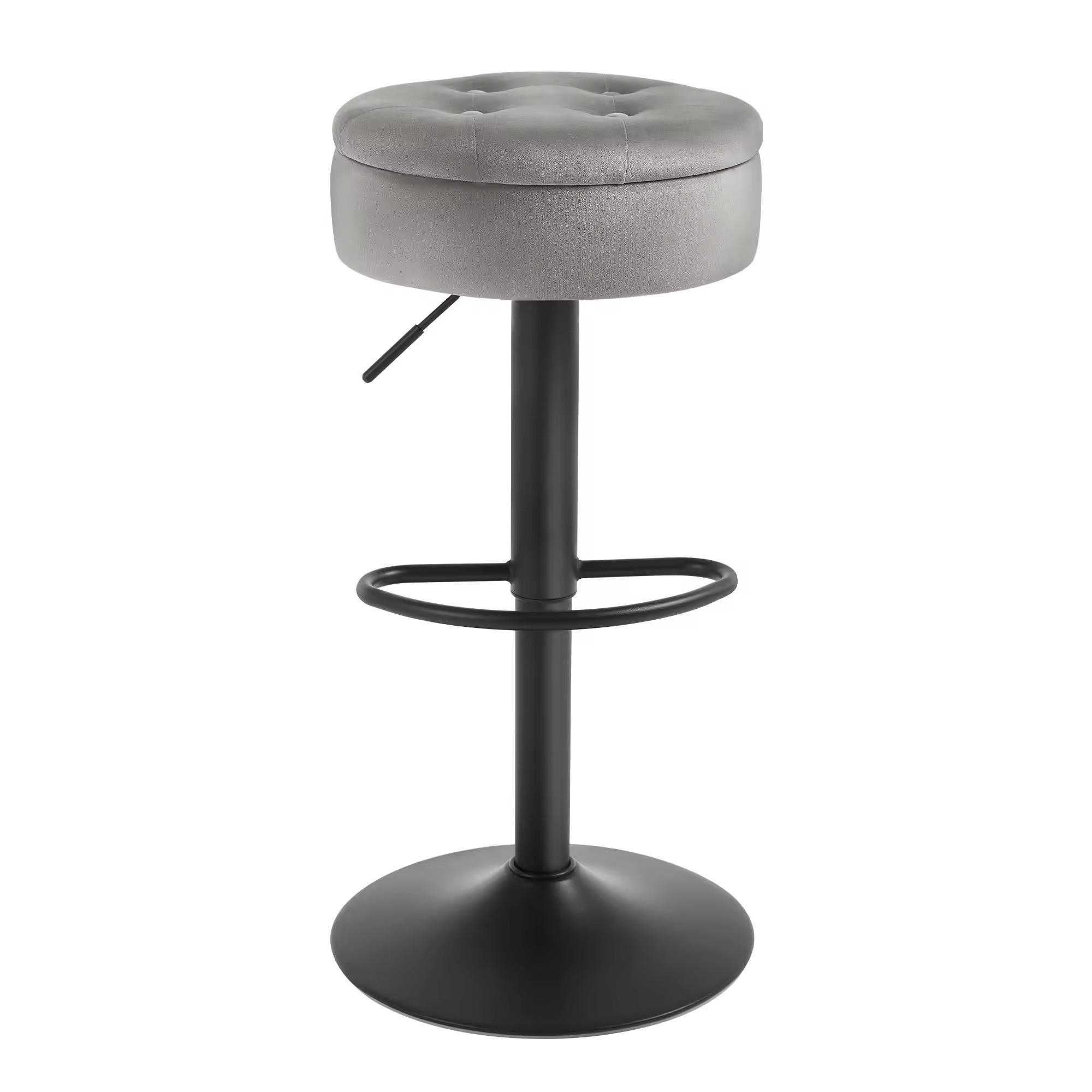 BARHOCKER mit Stauraum 39 x 39 x 79,5 cm Samt Hellgrau - Hellgrau, Metall (39/79.5/39cm) - Meubliv